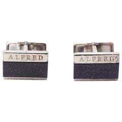 ALFRED DUNHILL 925 steel blue glitter surface split logo cufflinks