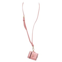 PRADA Symbole Triangle logo saffiano leather AirPods case lanyard pink