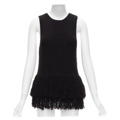 OLD CELINE Phoebe Philo chaleco de punto con flecos y doble capa de lana negra S