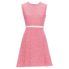 GIAMBATTISTA VALLI red pink virgin wool tweed fit flare dress IT42 S