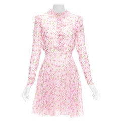 GIAMBATTISTA VALLI 100% soie rose robe à volants imprimée d'illustrations florales