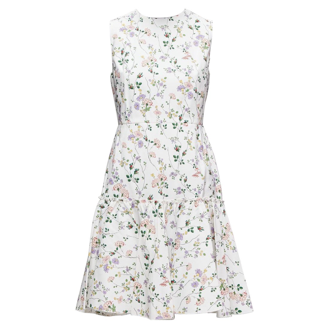 GIAMBATTISTA VALLI blanco verde nylon seda estampado floral ajustado vestido acampanado S42 S