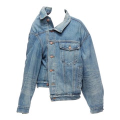 BALENCIAGA Demna 2021 blue washed denim off shoulder deconstructed jacket L