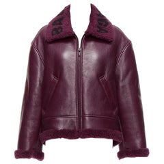 BALENCIAGA Demna 2020 burgundy logo shearling cocoon Bombardier jacket FR34 XS