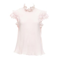 GIAMBATTISTA VALLI 100% silk light pink ruffle trim lettuce hem blouse IT40 XS