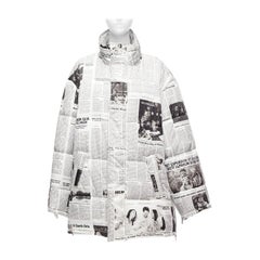 rare BALENCIAGA Demna 2020 Cape Doudoune white newspaper print puffer FR38 M