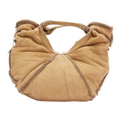 JIMMY CHOO Sylvia braune Wildleder-Shearling-Fell-Hobo-Tasche