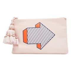 ANYA HINDMARCH 2015 Runway Arrow Beige Orange Lederbeutel mit Quasten Clutch Tasche