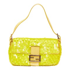 rare FENDI Baguette neon yellow sequin scaled leather FF buckle shoulder bag
