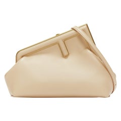 FENDI 2021 First Small nude leather F logo frame crossbody clutch bag