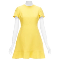 Valentino - Robe évasée à manches courtes en laine et soie jaune IT42 M