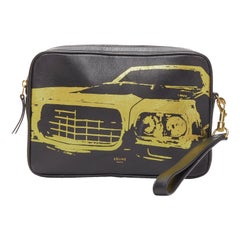OLD CELINE Mustang Vintage Car print black leather gold foil wristlet clutch bag
