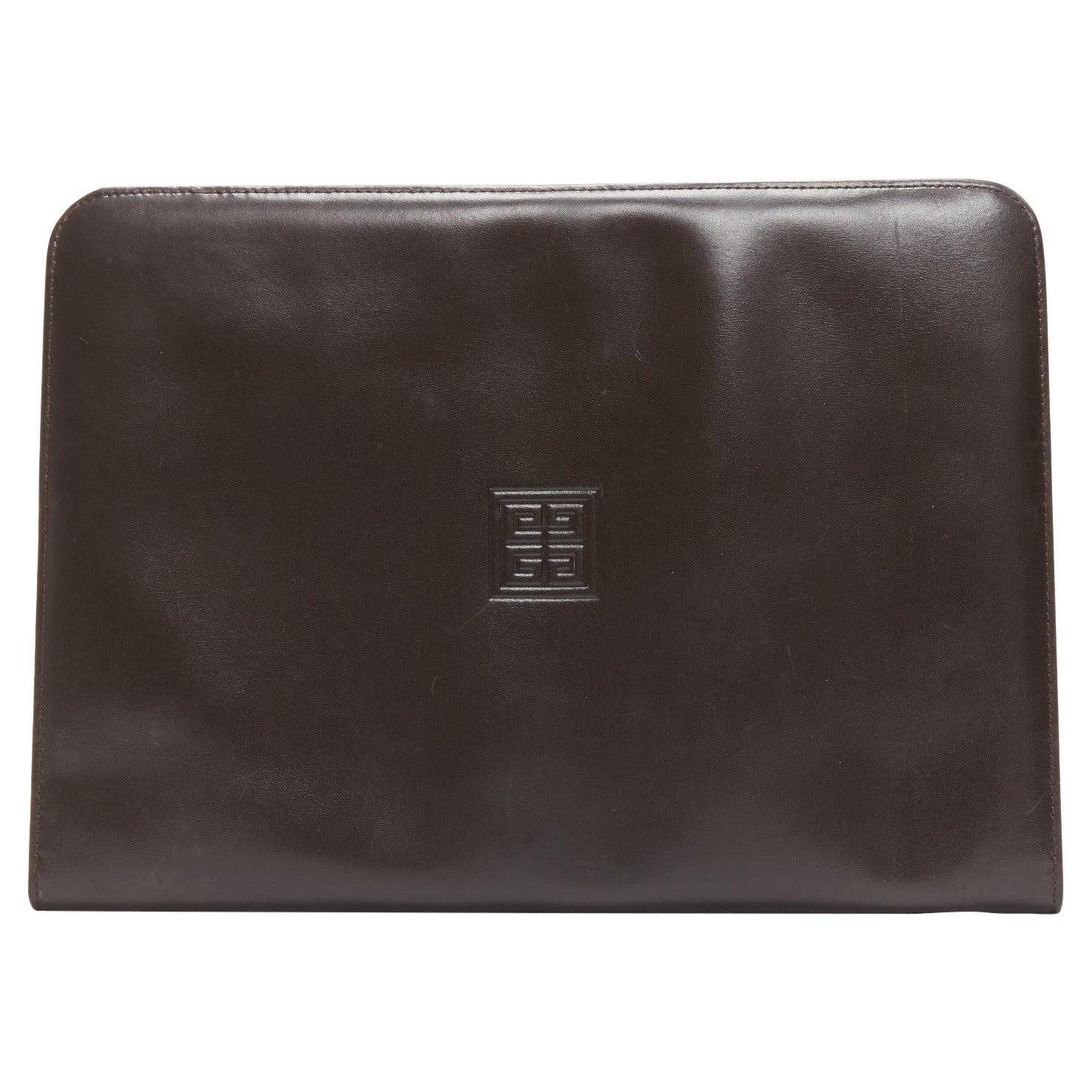 GIVENCHY Vintage brown smooth leather zip around oversized portfolio clutch