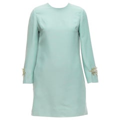 VALENTINO green wool silk crepe crystal embellished cuff dress IT38 XS