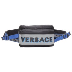 VERSACE reflective logo black nylon Greca strap crossbody belt waist bag