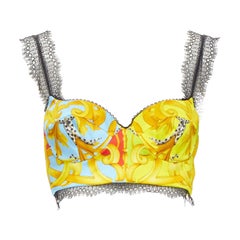 VERSACE Barocco Acanthus Pop print lace trim boned bustier bra top IT38 XS