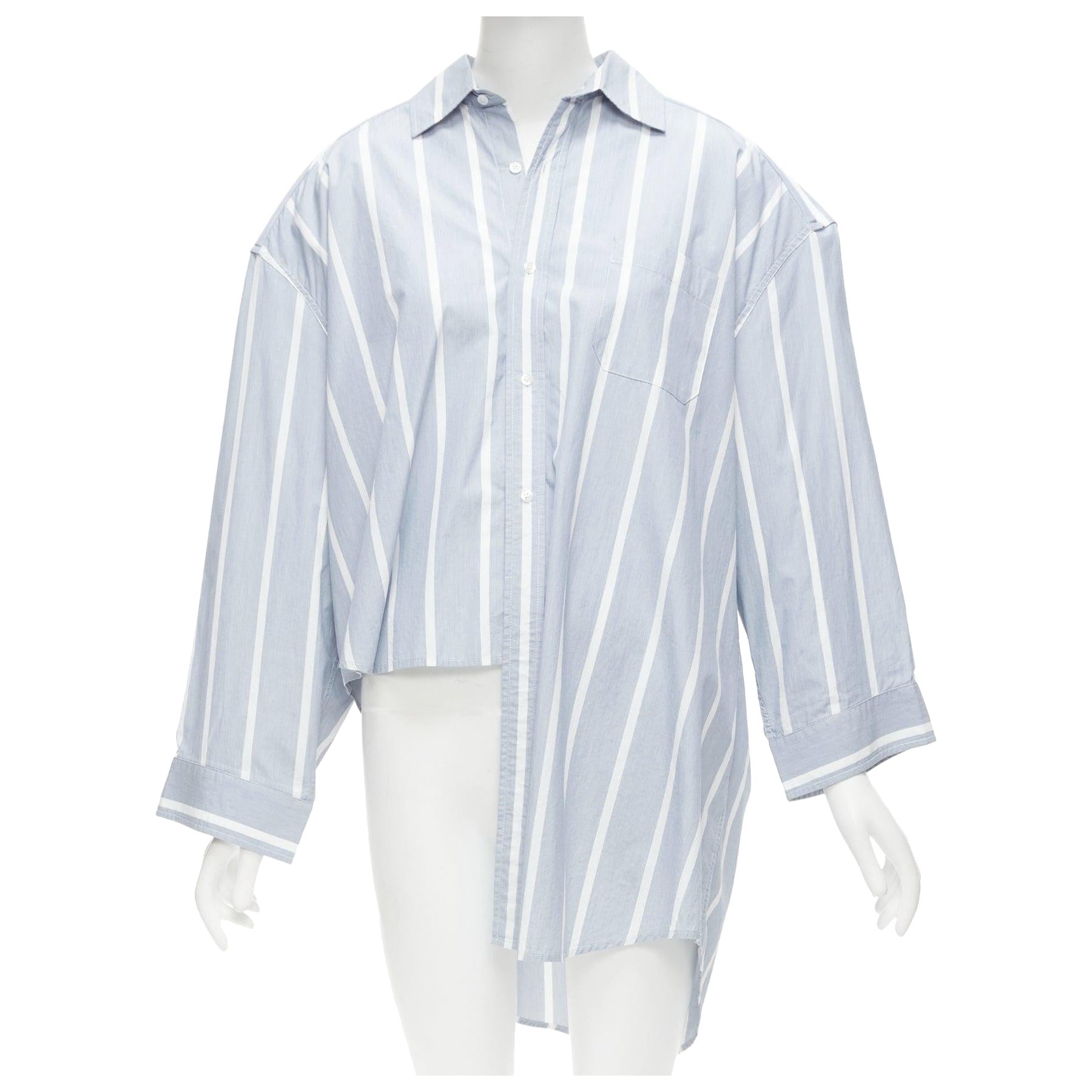 VETEMENTS 2017 blue white cotton striped asymmetric hem oversized shirt XS For Sale