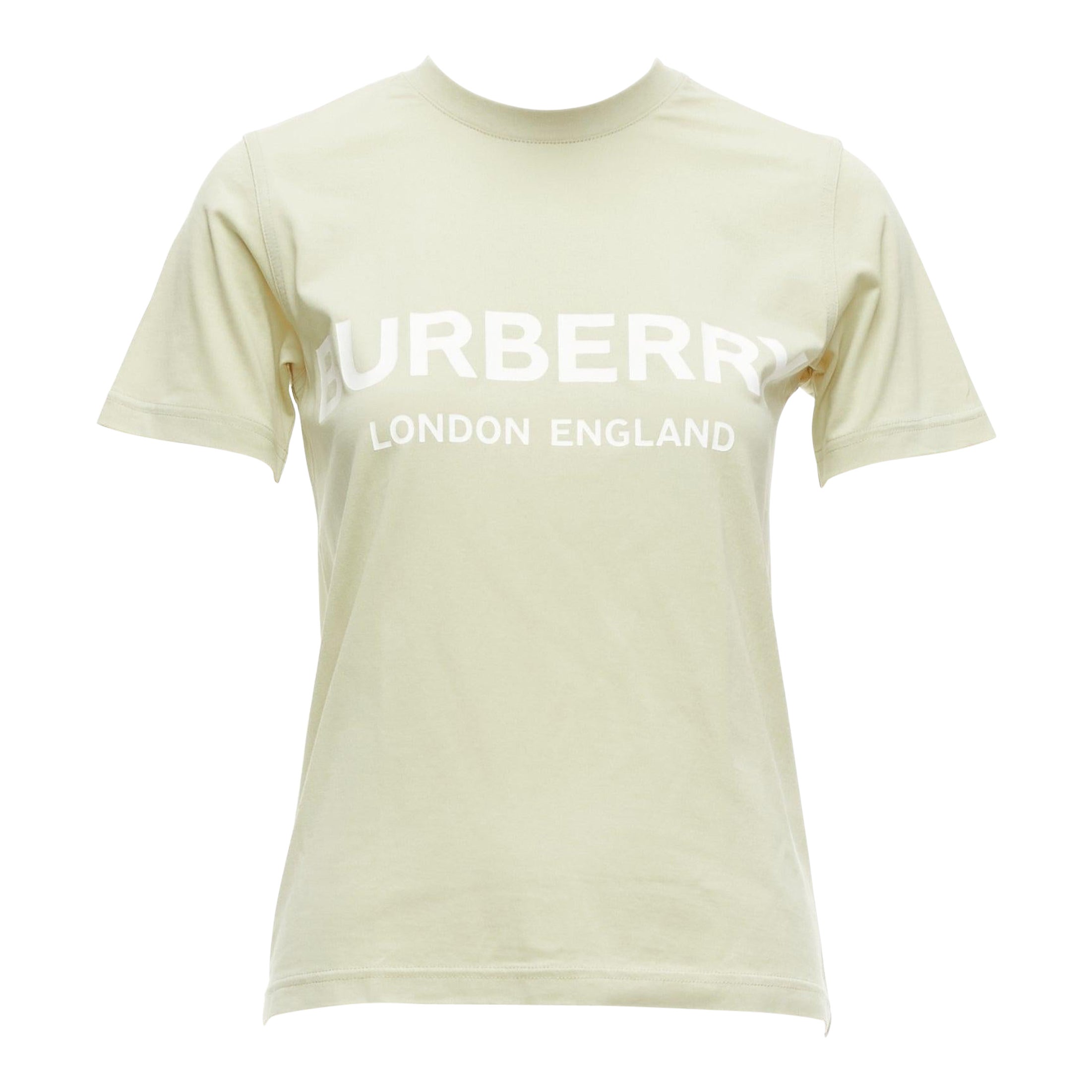 BURBERRY beige algodón blanco logo estampado slim fit camiseta manga corta XS en venta
