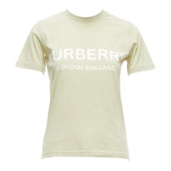 BURBERRY beige cotton white logo print slim fit short sleeve tshirt XS
