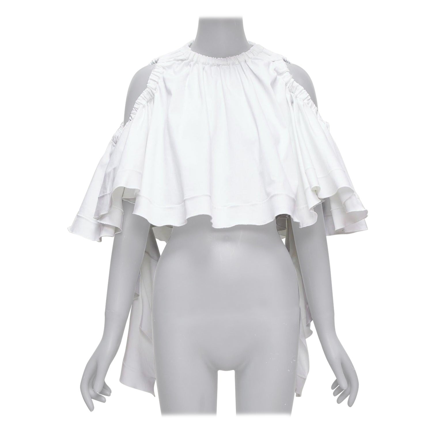 ELLERY weißes Baumwollmischgewebe mit ausgestellten Kaskadenärmeln und Rundhalsausschnitt UK6 XS im Angebot