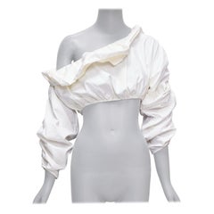 Ellery Third Degree, crop top asimmetrico in cotone bianco increspato US4 S