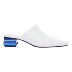 BALENCIAGA Typo white leather blue BB logo square toe mules EU35.5