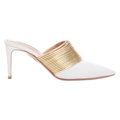 Aquazzura Rendez Vous 75 in pelle bianca con bobina d'oro, decolletè EU36