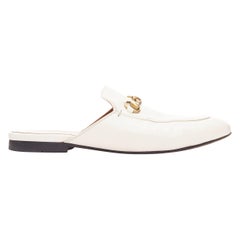 GUCCI Princetown cream leather gold horsebit flat mule loafer EU36