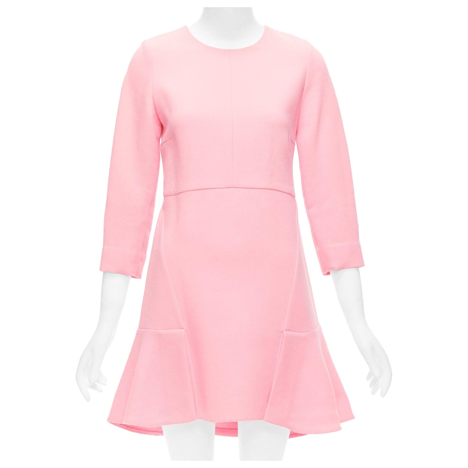 MARNI pink 100% virgin wool crepe panelled crop sleeve fit flare dress IT40 S For Sale