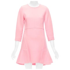 MARNI pink 100% virgin wool crepe panelled crop sleeve fit flare dress IT40 S