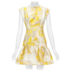ZIMMERMANN Wild Botanica yellow cream linen floral drop waist dress Sz.1 S