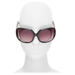 LINDA FARROW Luxe LFL18 Schwarze übergroße Sonnenbrille aus Leder mit grünem Maßstab und schwarzen Lederarmlehnen