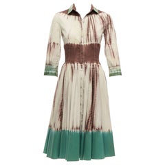 rare PRADA 2004 Runway famous brown green dip dye cotton shirt dress IT38 XS
