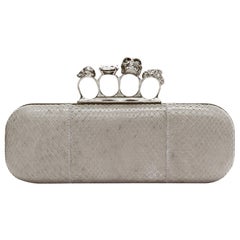 ALEXANDER MCQUEEN Knuckle Duster scaled leather crystal skull 4 ring box clutch