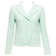 CARVEN pastel green viscose virgin wool shoulder darts blazer FR36 S