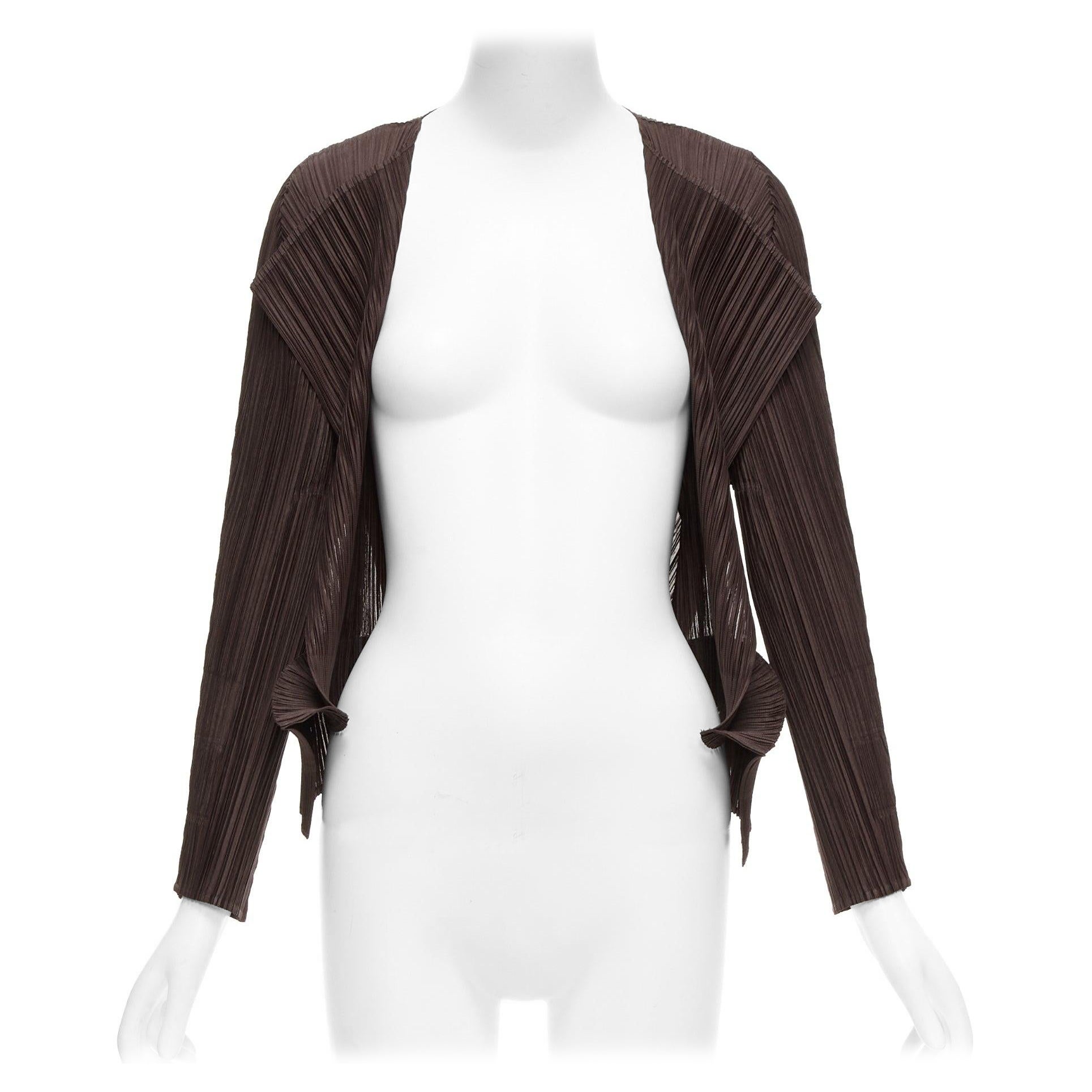 ISSEY MIYAKE Pleats Please veste cardigan à coupe 3D en plisse marron foncé JP3 L