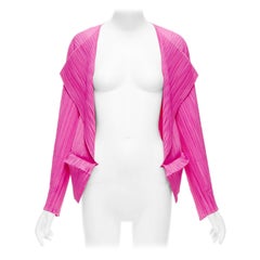 ISSEY MIYAKE Pleats Please hot pink pleated 3D cut hem cardigan jacket JP3 L