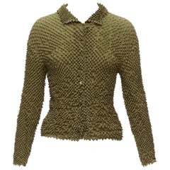 ISSEY MIYAKE khaki green spike pleat button front collared jacket M