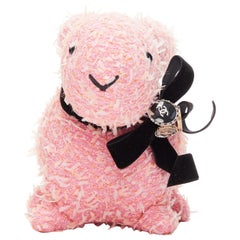 rare CHANEL 23P VIP pink tweed black CC logo button ribbon bunny plushie toy