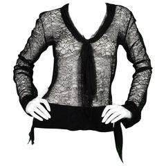 Chanel Black Lace Long Sleeve Blouse sz M 4