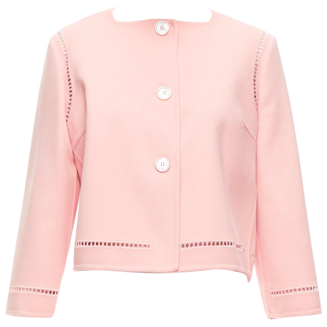 ERMANNO SCERVINO pink 100% virgin wool eyelet trim shell button jacket IT42 M