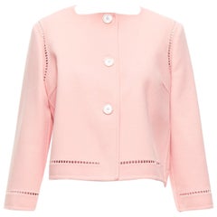 ERMANNO SCERVINO pink 100% virgin wool eyelet trim shell button jacket IT42 M