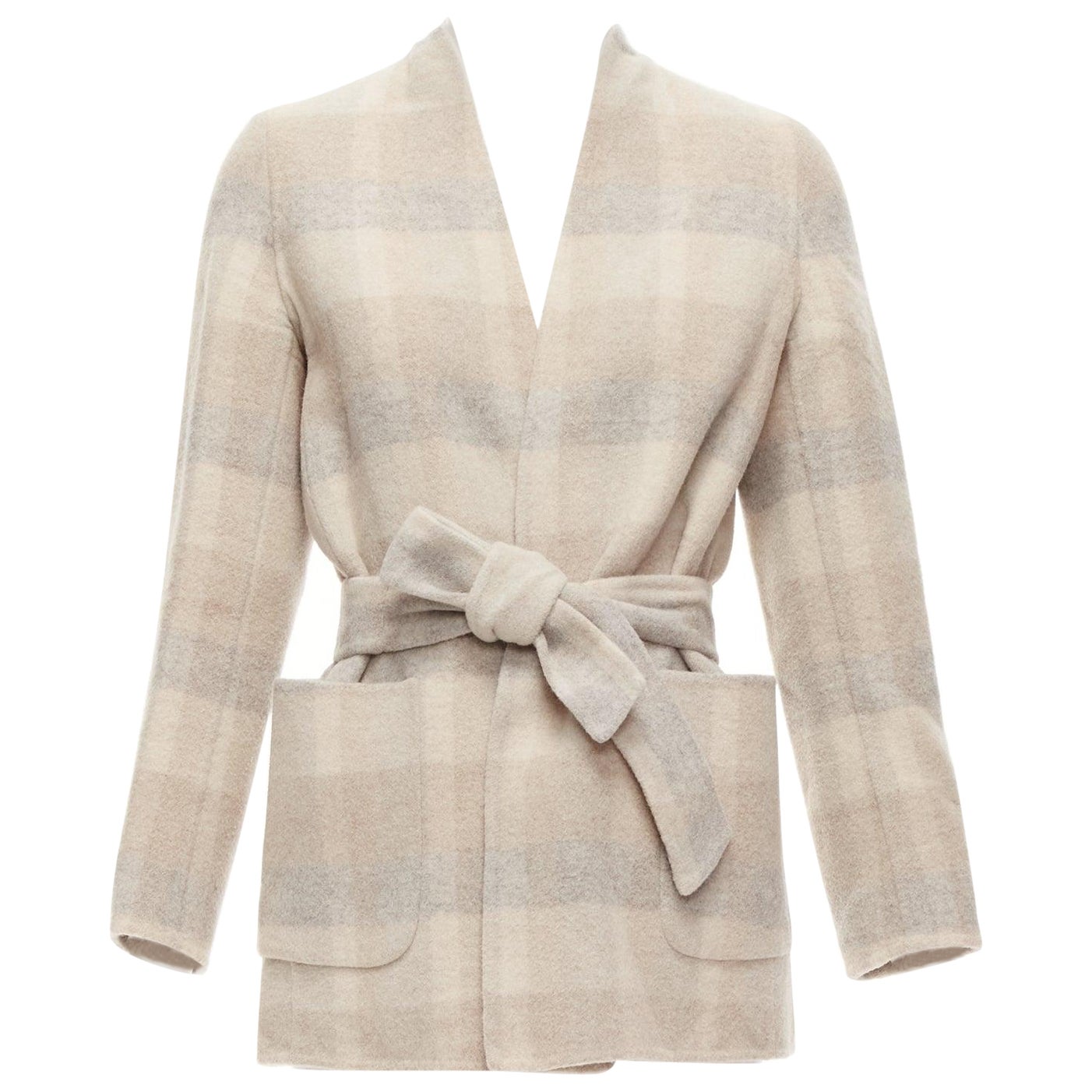 MAX MARA Cucito Amano, giacca double face in lana d'angora a quadri con cintura IT34 XXS in vendita