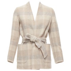 MAX MARA Cucito Amano, giacca double face in lana d'angora a quadri con cintura IT34 XXS