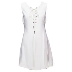 MIU MIU 2014 white viscose lace front front pleats shift dress IT42 M