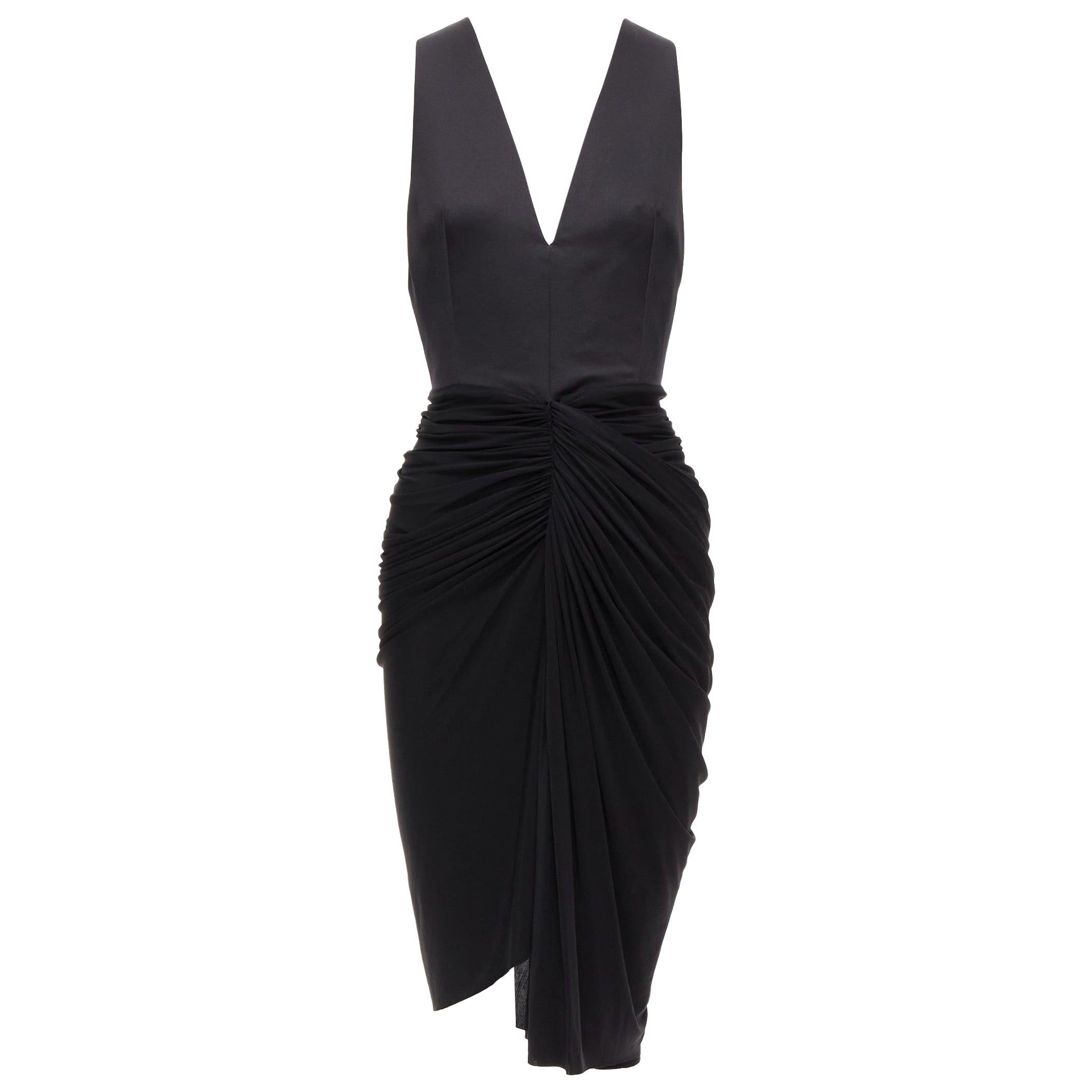 ALEXANDER WANG black front drape vneck silk lined knee codycon dress US4 S For Sale