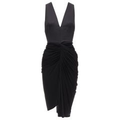 ALEXANDER WANG Schwarz Front Drapierung V-Ausschnitt Seide gefüttert Knie Codycon Kleid US4 S