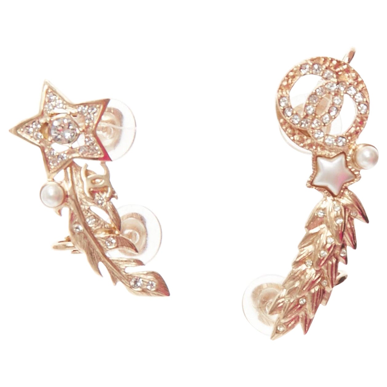 CHANEL A19 Shootting Star gold CC logo irregular clip on earring cuffs Pair For Sale