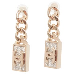 CHANEL B21C CC boucles d'oreilles clip en cristal pave rectangle chaîne brique Paire