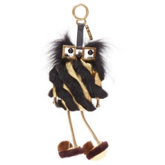 rare FENDI Hypoteyes Witch black fur leather USB-C portable charger bag charm